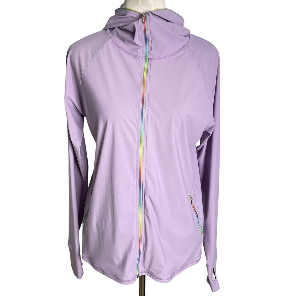 Attarco Lilac Long Sleeve UPF 50 Rashguard Hoodie Zip Jacket Top Run Beach M
